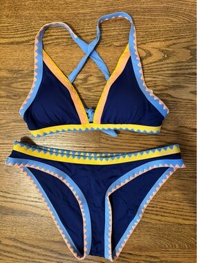 Lucky Brand Navy Bikini with Yellow, Light Blue & Coral Trim